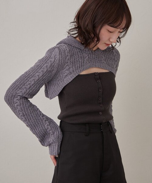 mline（エムライン）の「[mline]ショートニット フーディーSET（ニット/セーター・レディース・チャコールグレー/アイボリー・FREE）」の9枚目の写真