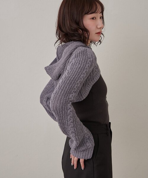 mline（エムライン）の「[mline]ショートニット フーディーSET（ニット/セーター・レディース・チャコールグレー/アイボリー・FREE）」の10枚目の写真