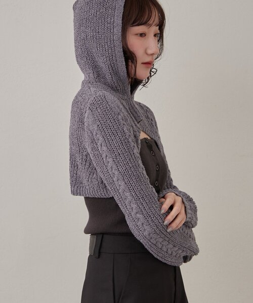 mline（エムライン）の「[mline]ショートニット フーディーSET（ニット/セーター・レディース・チャコールグレー/アイボリー・FREE）」の12枚目の写真