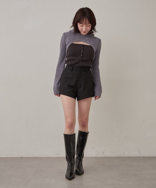 mline（エムライン）の「[mline]ショートニット フーディーSET（ニット/セーター・レディース・チャコールグレー/アイボリー・FREE）」の13枚目の写真