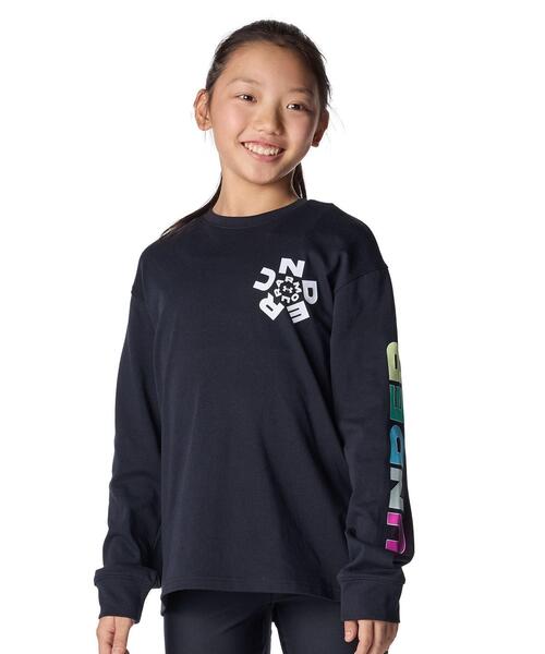 UNDER ARMOUR(アンダーアーマー)の「UAヘビーウエイト コットン グラフィック ロングスリーブ Tシャツ(トレーニング/キッズ)(Tシャツ/カットソー・キッズ・ブラック・130cm/140cm/120cm/150cm)」の3枚目の写真