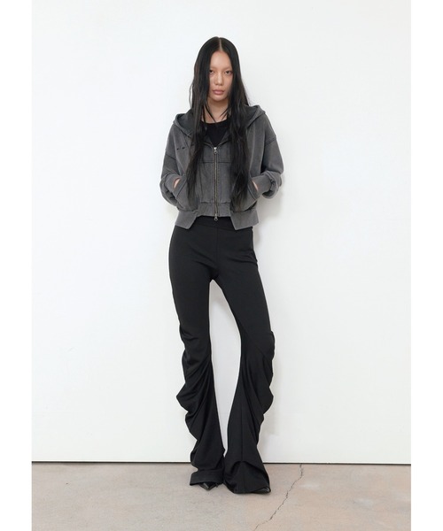 Washed Uneven Hem Hood Zip‑Up "CROP" — укороченное худи с неровным подолом