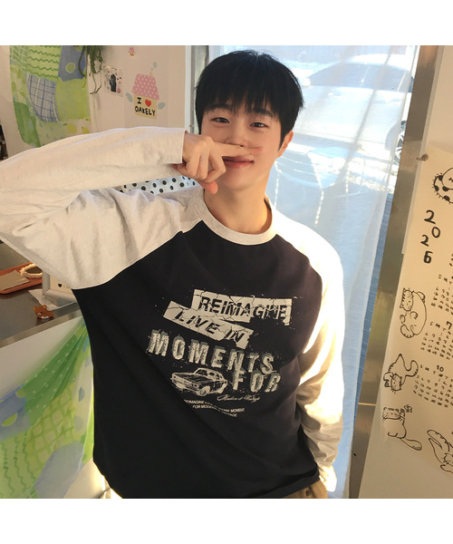 MINDBRIDGE(マインドブリッジ)の「ラグランオーバーサイズ長袖Tシャツ - 2カラー(Tシャツ/カットソー・メンズ・ネイビー/グレー・100/95/105)」の2枚目の写真