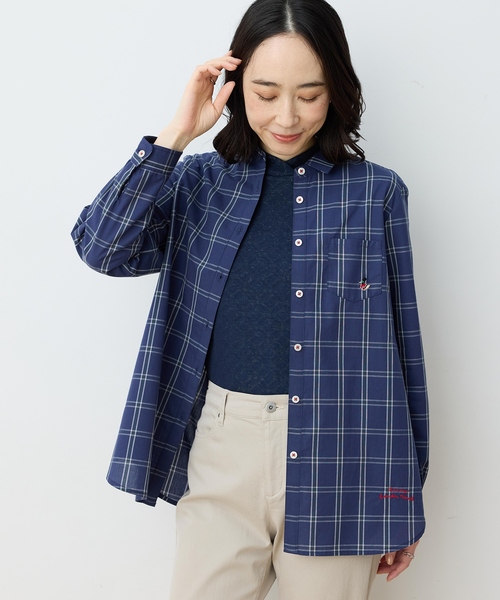 DECOY SINCE 1981（デコイシンスイチキュウハチイチ）の「【chiyoさんコラボ】ロンドンマーチチェックブラウス【オーガニックコットン100%】（シャツ/ブラウス・レディース・ベージュ/ネイビー・9号/11号/13号）」の6枚目の写真