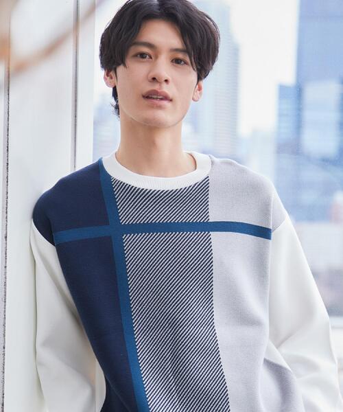 THE SHOP TK (ザ ショップ ティーケー )の「チェック柄ダンボール スウェット 洗濯機OK(Tシャツ/カットソー・メンズ・ホワイト系4/ホワイト系8/ベージュ系1・04/03/02)」の2枚目の写真