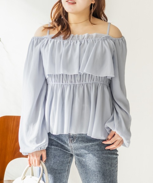 CLETTE(クレット)の「CLETTEオリジナル2WAYネックフリルブラウス(シャツ/ブラウス・レディース・ピンク/アイボリー/ブルー・3L/LL/4L)」の3枚目の写真