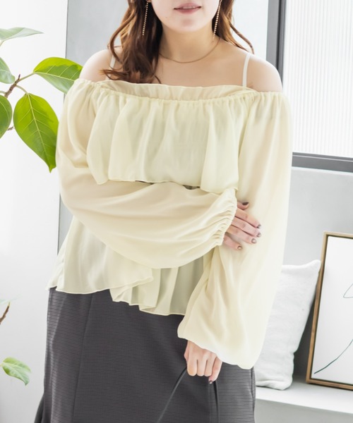 CLETTE(クレット)の「CLETTEオリジナル2WAYネックフリルブラウス(シャツ/ブラウス・レディース・ピンク/アイボリー/ブルー・3L/LL/4L)」の5枚目の写真