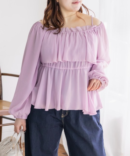 CLETTE(クレット)の「CLETTEオリジナル2WAYネックフリルブラウス(シャツ/ブラウス・レディース・ピンク/アイボリー/ブルー・3L/LL/4L)」の11枚目の写真
