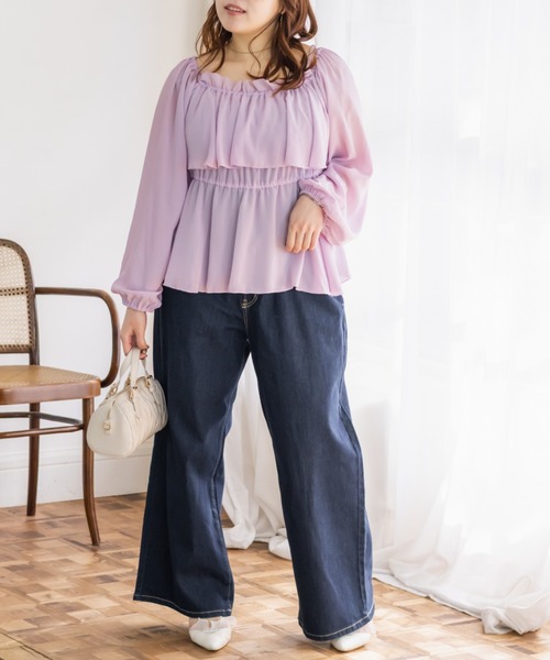 CLETTE(クレット)の「CLETTEオリジナル2WAYネックフリルブラウス(シャツ/ブラウス・レディース・ピンク/アイボリー/ブルー・3L/LL/4L)」の12枚目の写真