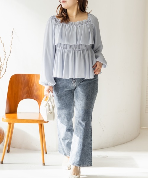 CLETTE(クレット)の「CLETTEオリジナル2WAYネックフリルブラウス(シャツ/ブラウス・レディース・ピンク/アイボリー/ブルー・3L/LL/4L)」の9枚目の写真