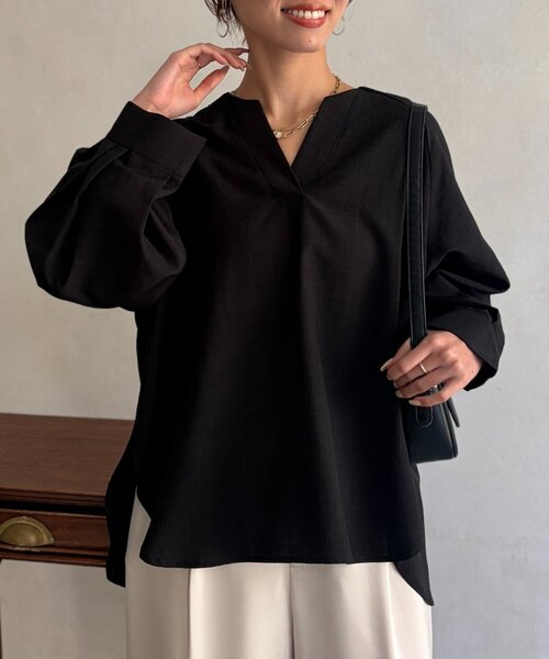 Chez toi(シェトワ)の「リネンライクスキッパーブラウス(シャツ/ブラウス・レディース・キャメル/ブラック/オフホワイト/グレー・FREE)」の20枚目の写真