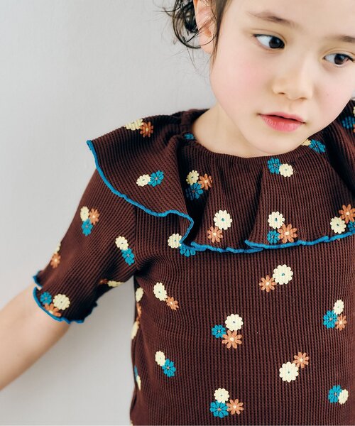 apres les cours(アプレレクール)の「【WEB限定】ワッフルフリル衿Tシャツ(Tシャツ/カットソー・キッズ・ブラウン/ミント/オレンジ/ブルー/クリーム・80/90/100/110/120/130/140)」の9枚目の写真