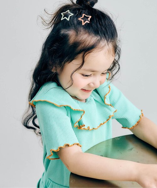 apres les cours(アプレレクール)の「【WEB限定】ワッフルフリル衿Tシャツ(Tシャツ/カットソー・キッズ・ブラウン/ミント/オレンジ/ブルー/クリーム・80/90/100/110/120/130/140)」の14枚目の写真