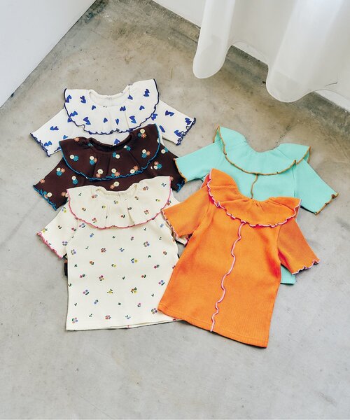 apres les cours(アプレレクール)の「【WEB限定】ワッフルフリル衿Tシャツ(Tシャツ/カットソー・キッズ・ブラウン/ミント/オレンジ/ブルー/クリーム・80/90/100/110/120/130/140)」の16枚目の写真