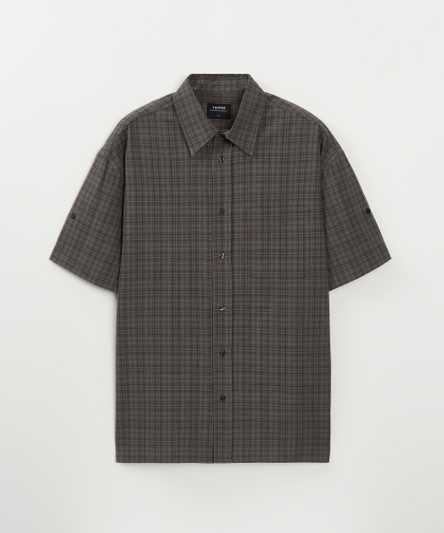 TOFFEE（トフィー）の「ミューテッドチェックハーフシャツ (チャコール)（シャツ/ブラウス・メンズ・その他・MEDIUM/LARGE/X-LARGE）」の2枚目の写真