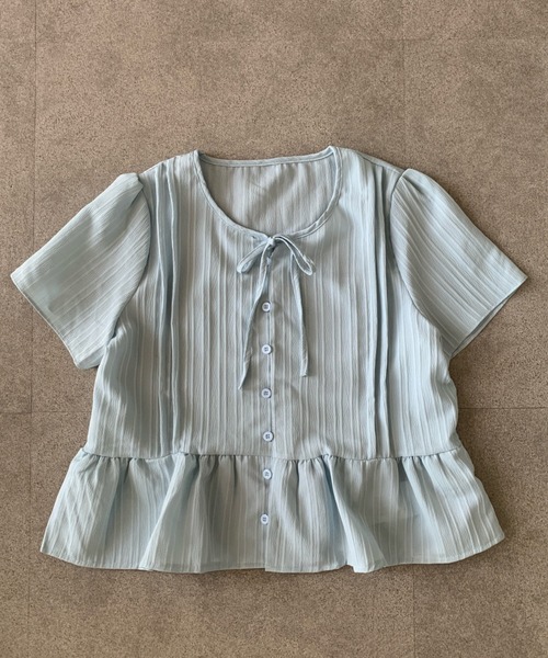 Teem Store(チームストア)の「リボンフリルペプラム半袖シアーブラウス(シャツ/ブラウス・レディース・ホワイト/サックスブルー・F)」の13枚目の写真