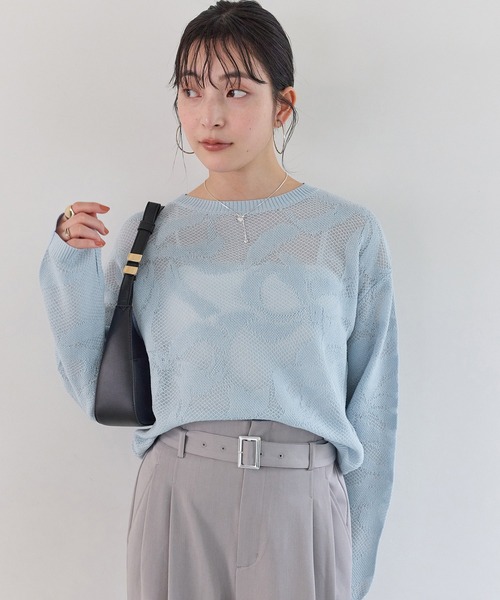 VIS（ビス）の「メッシュジャカードニットプルオーバー/イージーケア（ニット/セーター・レディース・チャコールグレー/オフホワイト/サックスブルー・FREE）」の19枚目の写真