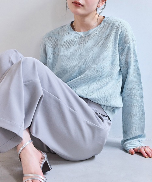 VIS（ビス）の「メッシュジャカードニットプルオーバー/イージーケア（ニット/セーター・レディース・チャコールグレー/オフホワイト/サックスブルー・FREE）」の11枚目の写真