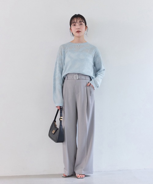 VIS（ビス）の「メッシュジャカードニットプルオーバー/イージーケア（ニット/セーター・レディース・チャコールグレー/オフホワイト/サックスブルー・FREE）」の20枚目の写真