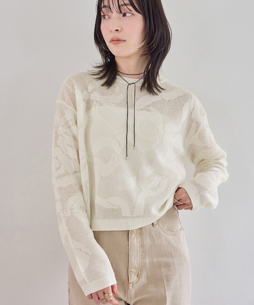 VIS（ビス）の「メッシュジャカードニットプルオーバー/イージーケア（ニット/セーター・レディース・チャコールグレー/オフホワイト/サックスブルー・FREE）」の12枚目の写真