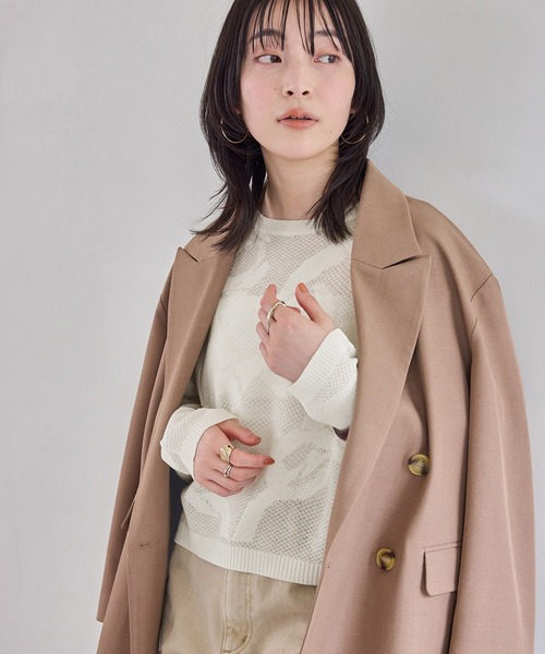 VIS（ビス）の「メッシュジャカードニットプルオーバー/イージーケア（ニット/セーター・レディース・チャコールグレー/オフホワイト/サックスブルー・FREE）」の16枚目の写真