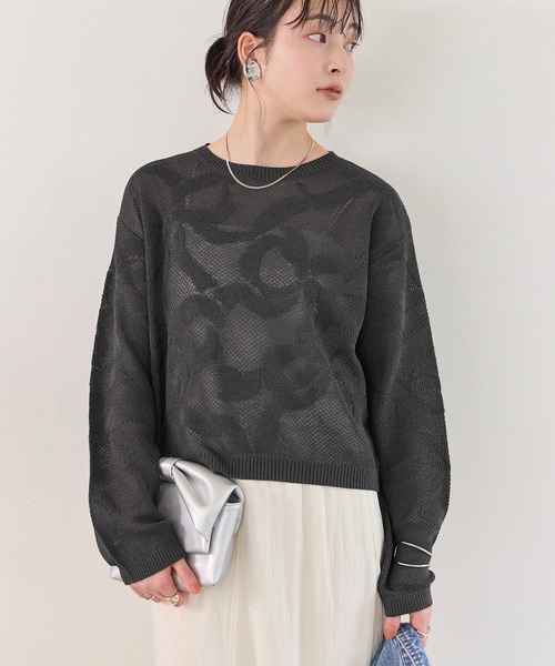 VIS（ビス）の「メッシュジャカードニットプルオーバー/イージーケア（ニット/セーター・レディース・チャコールグレー/オフホワイト/サックスブルー・FREE）」の13枚目の写真