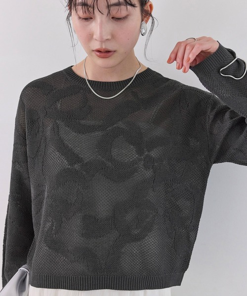VIS（ビス）の「メッシュジャカードニットプルオーバー/イージーケア（ニット/セーター・レディース・チャコールグレー/オフホワイト/サックスブルー・FREE）」の5枚目の写真
