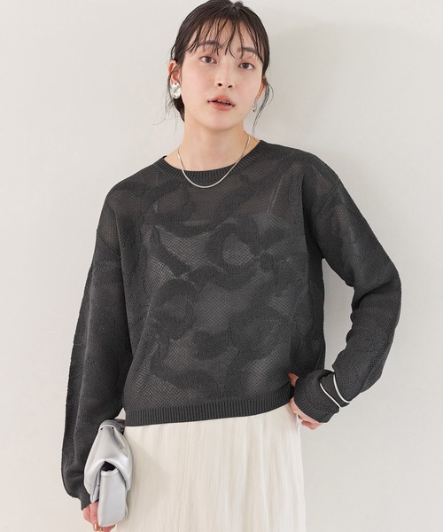 VIS（ビス）の「メッシュジャカードニットプルオーバー/イージーケア（ニット/セーター・レディース・チャコールグレー/オフホワイト/サックスブルー・FREE）」の21枚目の写真