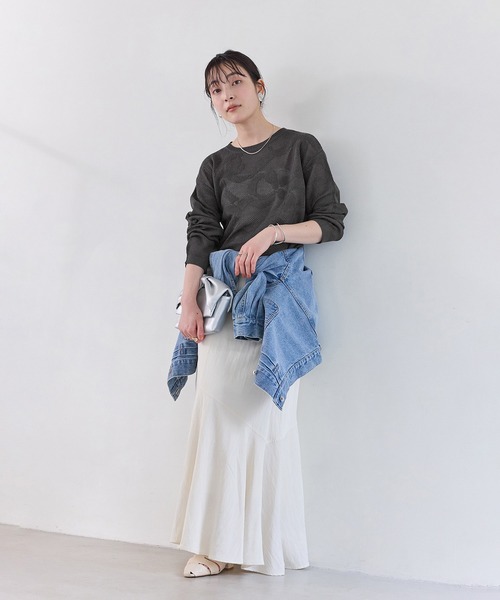 VIS（ビス）の「メッシュジャカードニットプルオーバー/イージーケア（ニット/セーター・レディース・チャコールグレー/オフホワイト/サックスブルー・FREE）」の17枚目の写真