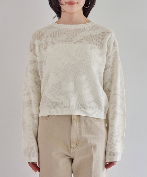 VIS（ビス）の「メッシュジャカードニットプルオーバー/イージーケア（ニット/セーター・レディース・チャコールグレー/オフホワイト/サックスブルー・FREE）」の9枚目の写真