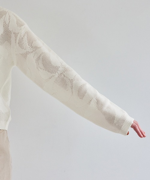 VIS（ビス）の「メッシュジャカードニットプルオーバー/イージーケア（ニット/セーター・レディース・チャコールグレー/オフホワイト/サックスブルー・FREE）」の6枚目の写真