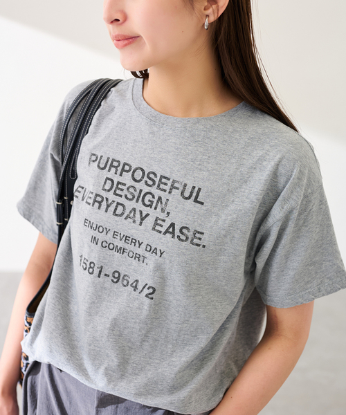 新品 FRAMeWORK ロゴプリントサーマル ◆ グレー カスレロゴプリントTシャツ（Tシャツ/カットソー）｜FRAMeWORK