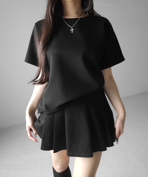 PLATS PLEATS プリーツ半袖シャツ スカート セットアップ セットアップ 】オーバーサイズ半袖Tシャツ＋プリーツミニスカート