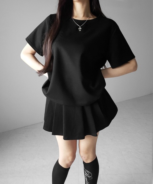 me+em select（ミームセレクト）の「【 セットアップ 】オーバーサイズ半袖Ｔシャツ＋プリーツミニスカート SET ／( SETUP ) oversize shortsleeve Tee + pleated mini skirt SET（セットアップ・レディース・ホワイト/ブラック・FREE）」の22枚目の写真