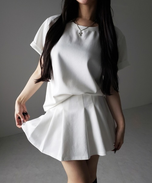 me+em select（ミームセレクト）の「【 セットアップ 】オーバーサイズ半袖Ｔシャツ＋プリーツミニスカート SET ／( SETUP ) oversize shortsleeve Tee + pleated mini skirt SET（セットアップ・レディース・ホワイト/ブラック・FREE）」の16枚目の写真