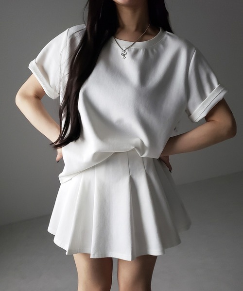 me+em select（ミームセレクト）の「【 セットアップ 】オーバーサイズ半袖Ｔシャツ＋プリーツミニスカート SET ／( SETUP ) oversize shortsleeve Tee + pleated mini skirt SET（セットアップ・レディース・ホワイト/ブラック・FREE）」の10枚目の写真