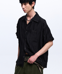 RSSC（アールエスエスシー）の「RIPPED JACQUARD HALF SHIRT - BLACK（シャツ/ブラウス）」