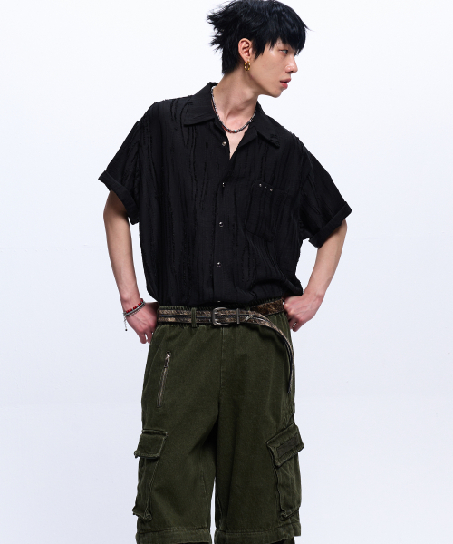 RSSC（アールエスエスシー）の「RIPPED JACQUARD HALF SHIRT - BLACK（シャツ/ブラウス・レディース・その他・1/2）」の2枚目の写真