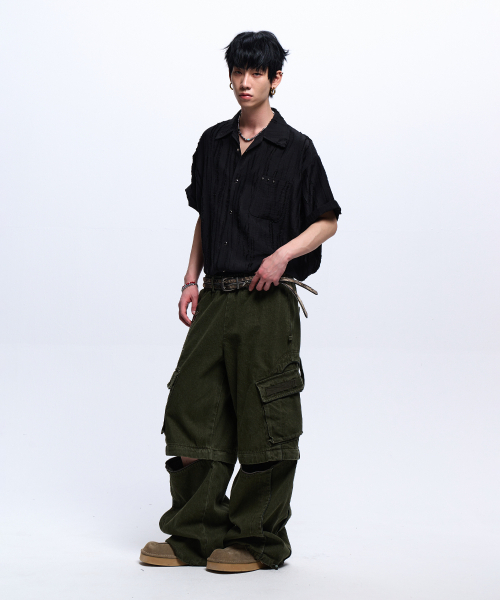 RSSC（アールエスエスシー）の「RIPPED JACQUARD HALF SHIRT - BLACK（シャツ/ブラウス・レディース・その他・1/2）」の3枚目の写真