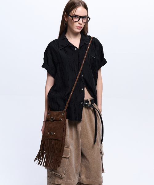 RSSC（アールエスエスシー）の「RIPPED JACQUARD HALF SHIRT - BLACK（シャツ/ブラウス・レディース・その他・1/2）」の5枚目の写真