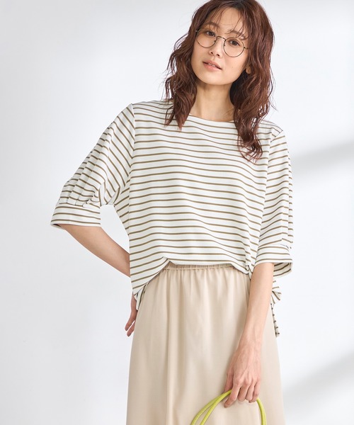 GALLORIA(ギャローリア)の「袖ボリュームボーダープルオーバー(Tシャツ/カットソー・レディース・ネイビー/ベージュ/ピンク・L/LL/M/S)」の2枚目の写真