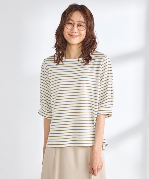 GALLORIA(ギャローリア)の「袖ボリュームボーダープルオーバー(Tシャツ/カットソー・レディース・ネイビー/ベージュ/ピンク・L/LL/M/S)」の10枚目の写真