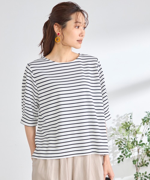 GALLORIA(ギャローリア)の「袖ボリュームボーダープルオーバー(Tシャツ/カットソー・レディース・ネイビー/ベージュ/ピンク・L/LL/M/S)」の6枚目の写真