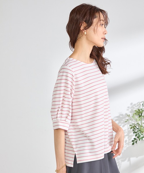 GALLORIA(ギャローリア)の「袖ボリュームボーダープルオーバー(Tシャツ/カットソー・レディース・ネイビー/ベージュ/ピンク・L/LL/M/S)」の14枚目の写真