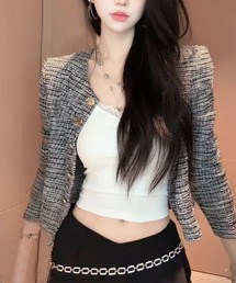 Songe（ソンジュ）の「ノーカラーツイードジャケット（ノーカラージャケット）」