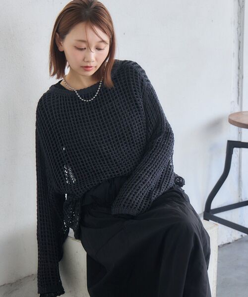 RETRO GIRL(レトロガール)の「BIGメッシュラメニット(ニット/セーター・レディース・ナチュラル/チャコールグレー/グリーン・FREE)」の19枚目の写真