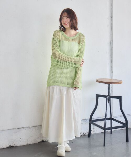 RETRO GIRL(レトロガール)の「BIGメッシュラメニット(ニット/セーター・レディース・ナチュラル/チャコールグレー/グリーン・FREE)」の5枚目の写真