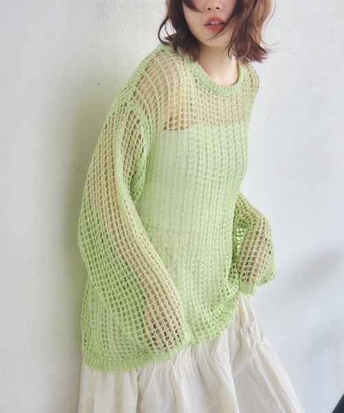RETRO GIRL(レトロガール)の「BIGメッシュラメニット(ニット/セーター・レディース・ナチュラル/チャコールグレー/グリーン・FREE)」の3枚目の写真