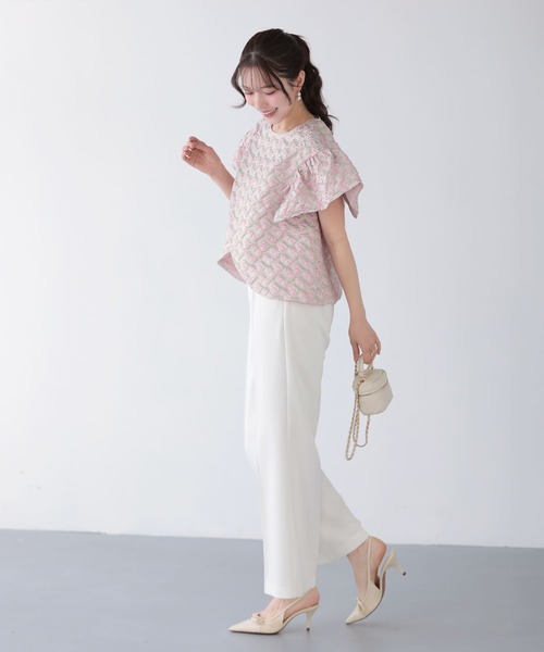 Fit more(フィットモア)の「フラワージャガードカシュクールフリルトップス(その他トップス・レディース・ブルー/ホワイト/ピンク・FREE)」の6枚目の写真