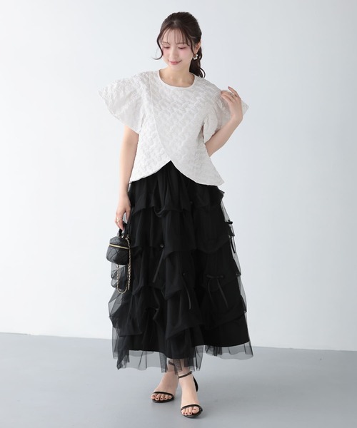 Fit more(フィットモア)の「フラワージャガードカシュクールフリルトップス(その他トップス・レディース・ブルー/ホワイト/ピンク・FREE)」の13枚目の写真